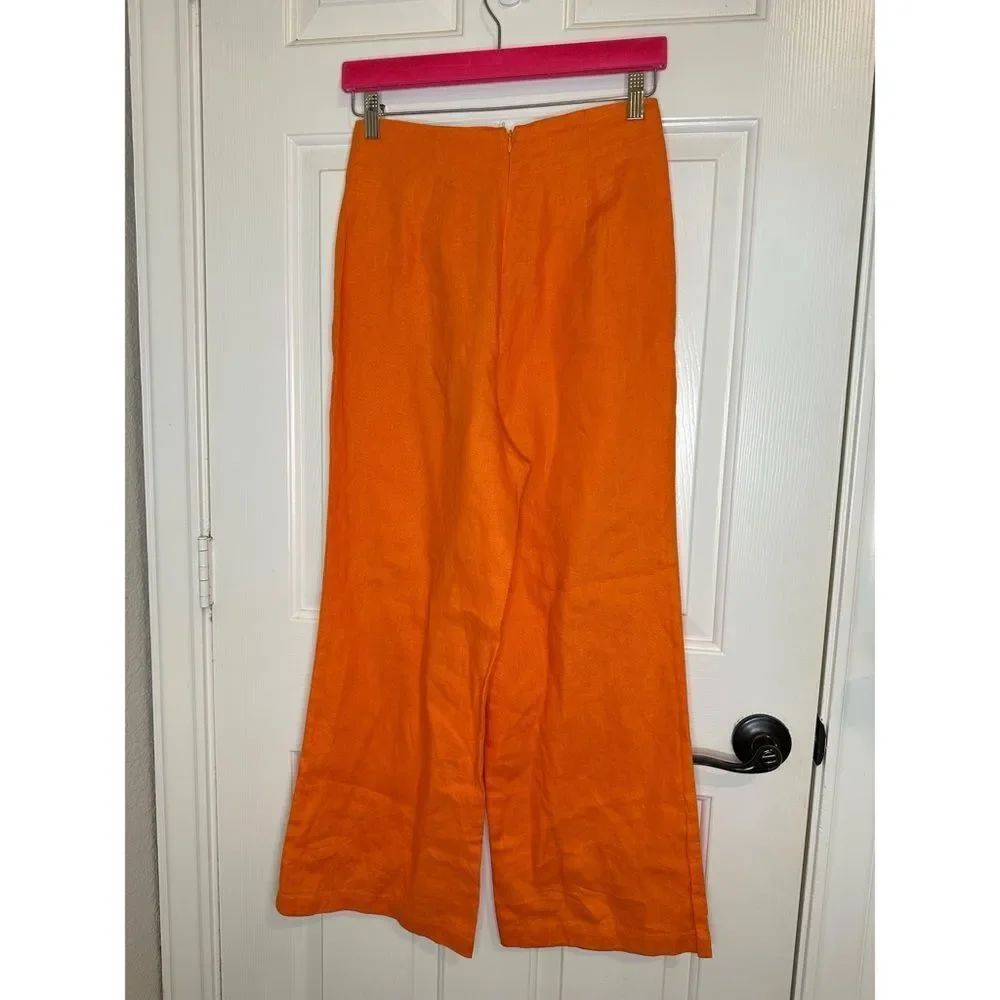 Reformation Citrus Orange 100% Linen Isabel 2 Piece Outfit Sz 4 Coastal Cruise